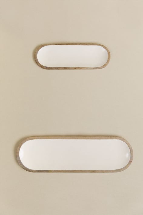 Set van 2 decoratieve dienbladen van mangohout Fruela