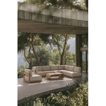 Tuinset Met 6-delige Modulaire Hoekbank, Fauteuil En Salontafel Van Acaciahout Brivori Lichte Acaciekleur - Sklum