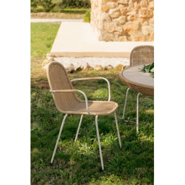 Set Van 2 Stapelbare Tuinstoelen Met Armleuningen In Synthetisch Rattan Reiven Tapioca Beige - Sklum
