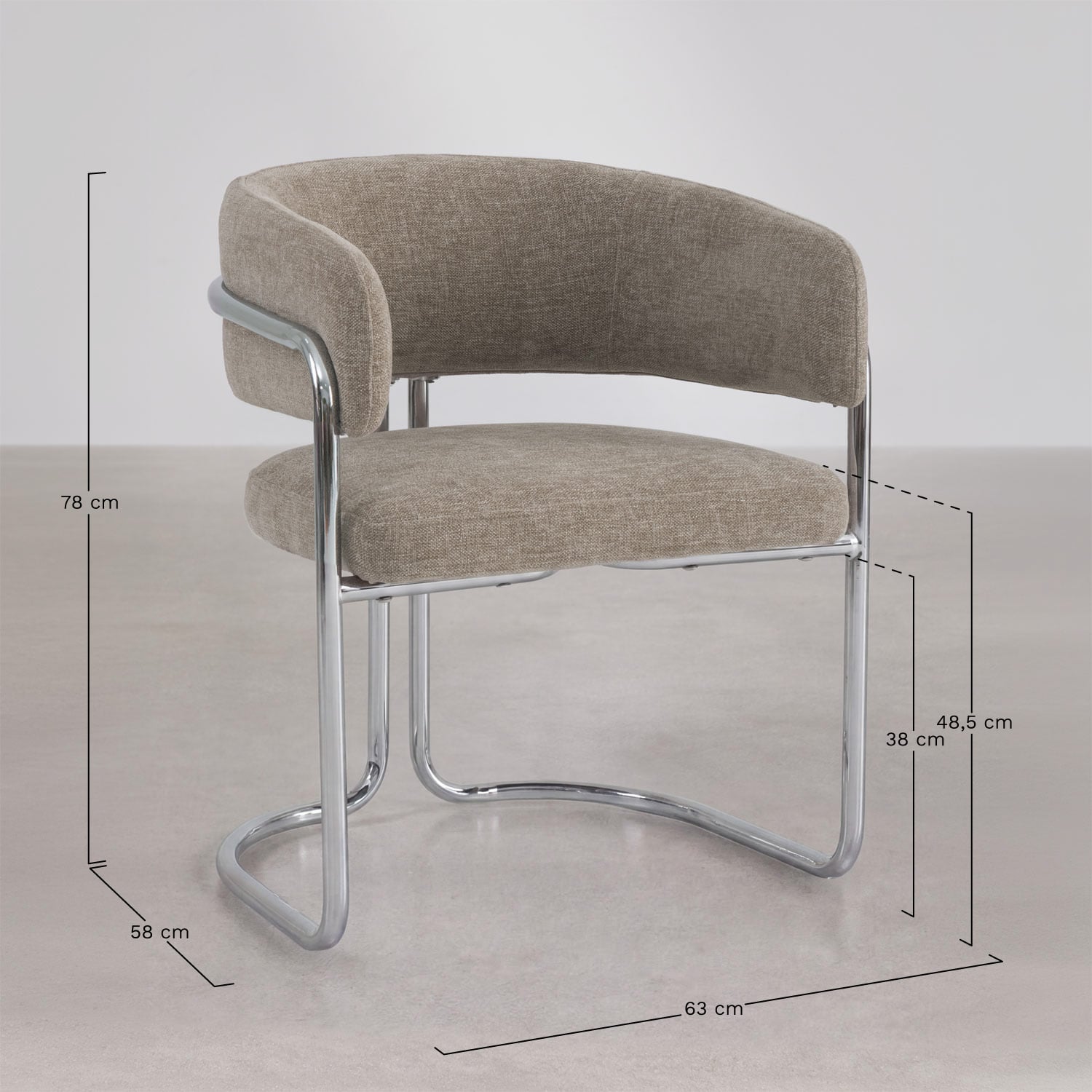 Set van 2 gestoffeerde eetkamerstoelen met armleuningen en ijzeren frame Zantria, AFMETINGEN