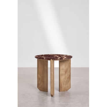 Ronde Bijzettafel Ø50 Cm Van Natuursteen En Mangohout Lavinia Rood Marmer Cherry Gold & Mangohout - Sklum