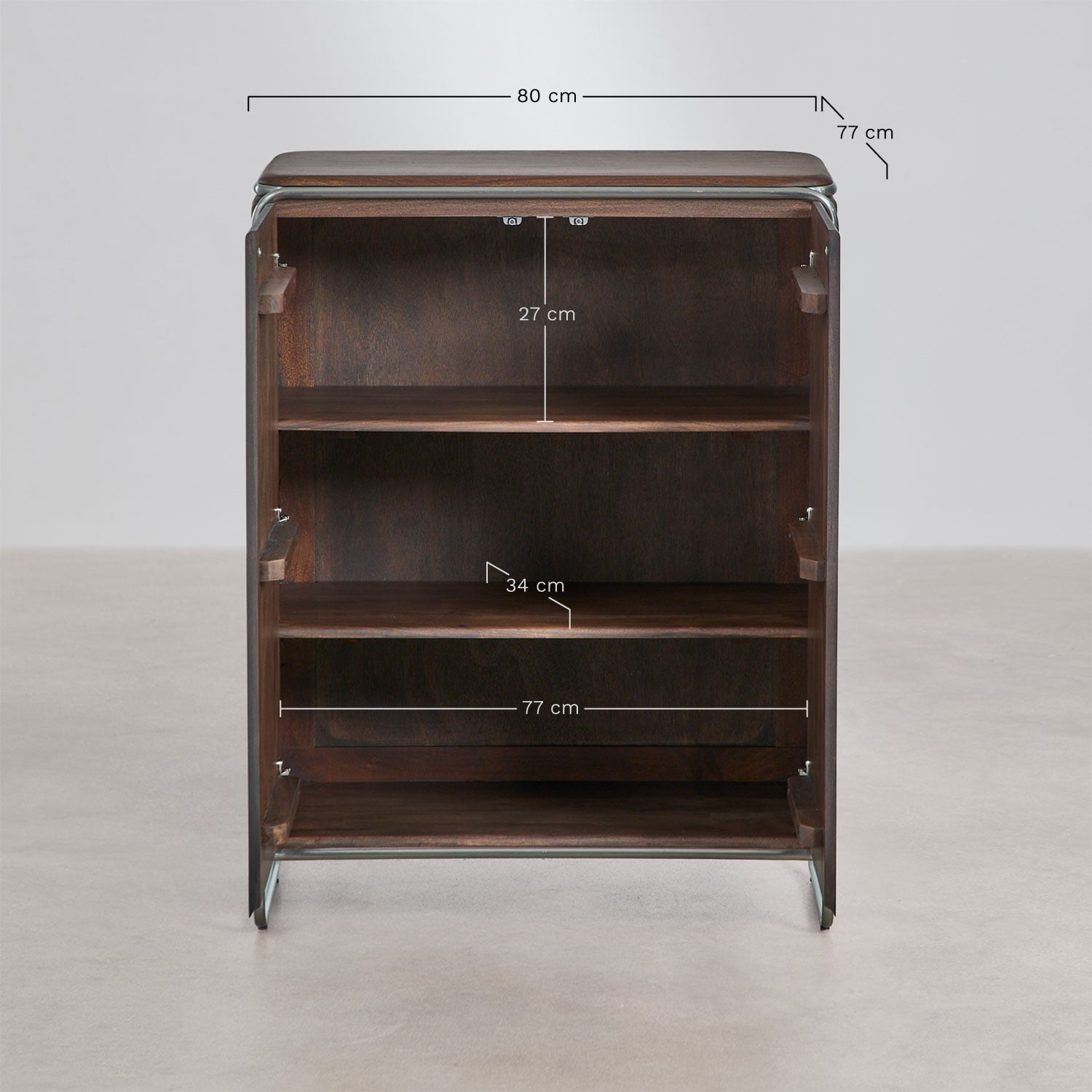 Dressoir van acaciahout en roestvrij staal Altrex, AFMETINGEN