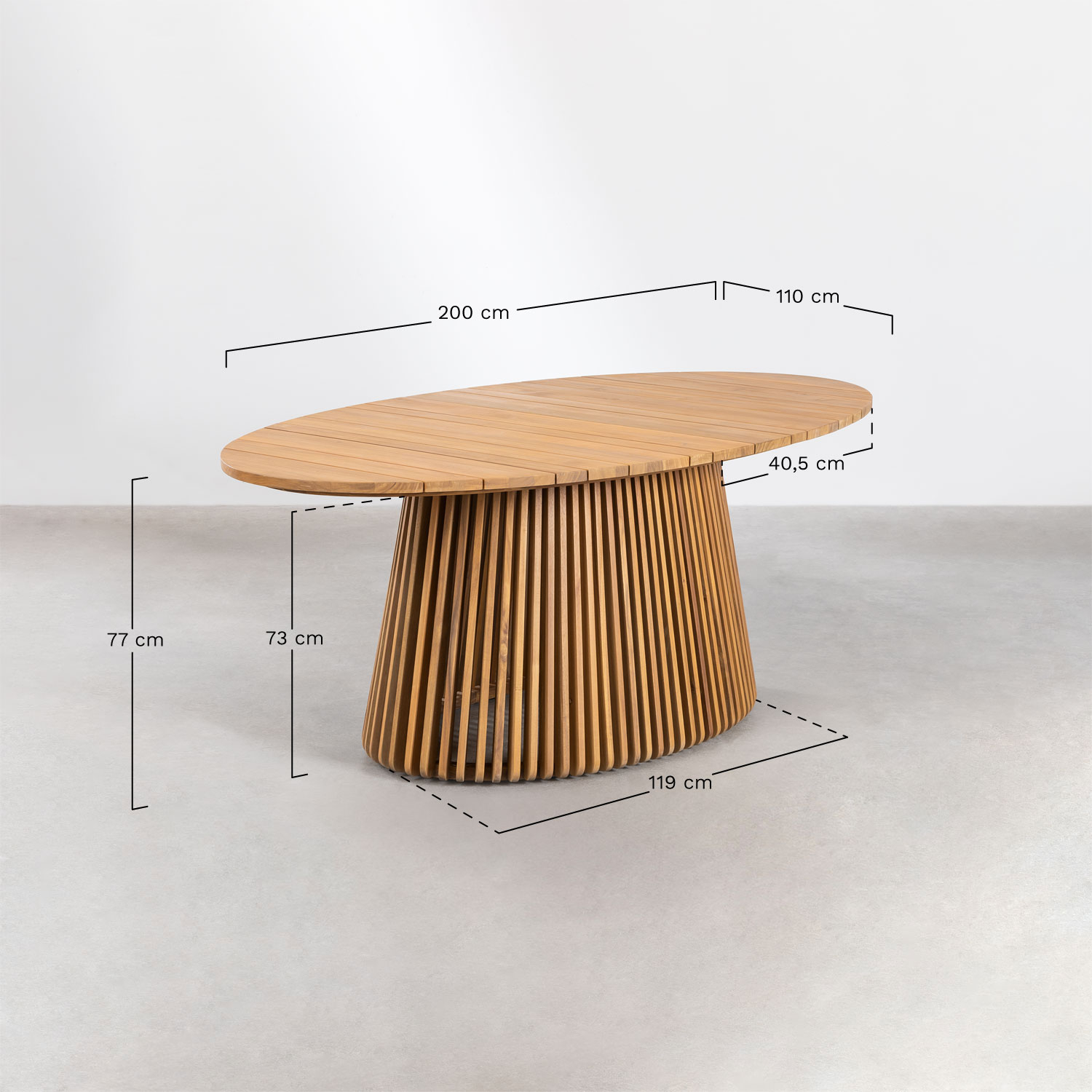 Ovalen tuin tafel 200x110 cm van acaciahout Mura, AFMETINGEN