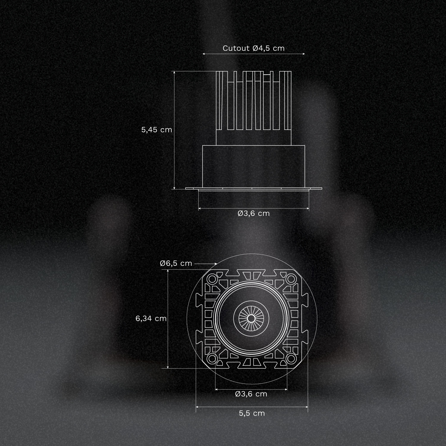 Pack van 2 inbouw LED downlights zonder rand, trimless, rond, van aluminium Luisiana, AFMETINGEN