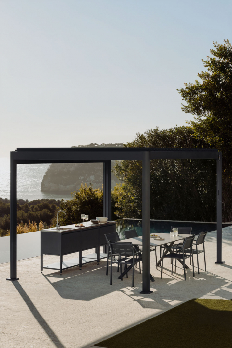 Bioklimatische pergola 3 x 4 m aluminium lamellen grafietgrijs Druvia