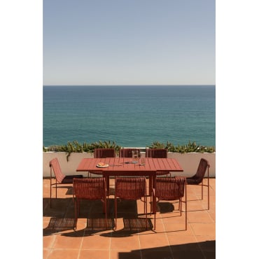 Set Van Uitschuifbare Tafel 90-180x90 Cm In Aluminium Starmi En 8 Tuinstoelen Van Synthetisch Riet En Staal Revia Terracota - Sklum