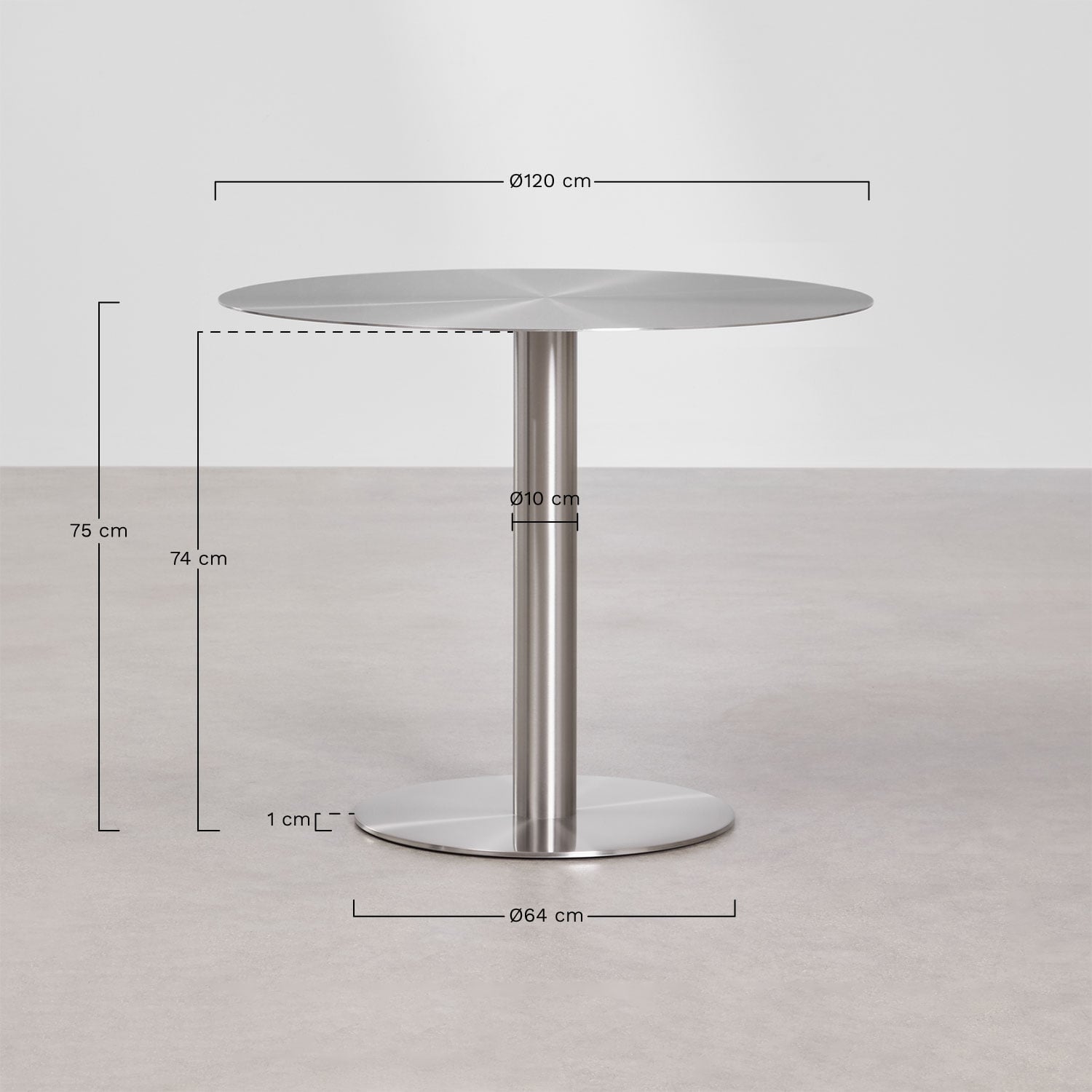 Ronde eettafel van roestvrij staal Xiren, AFMETINGEN