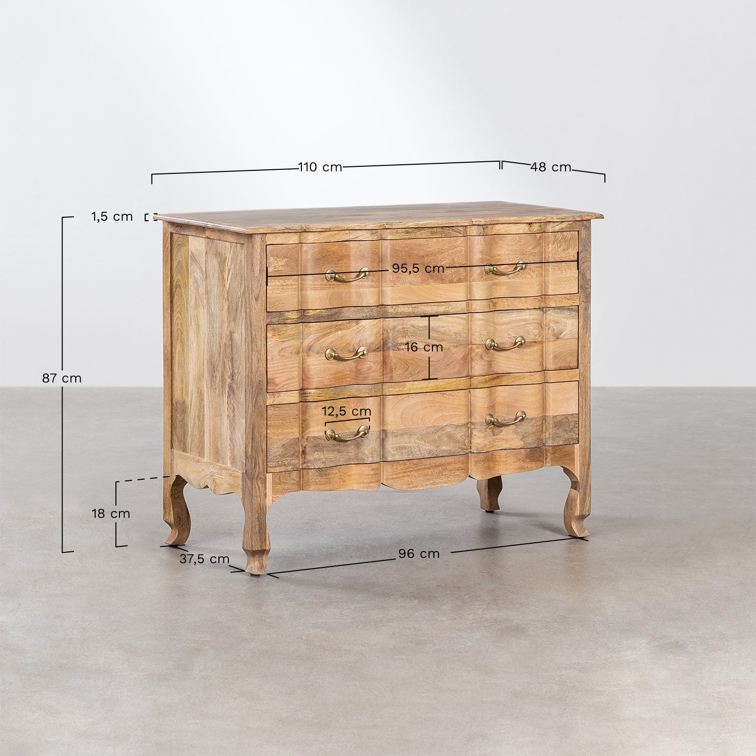 Dressoir 110x50 cm van Dabina mangohout, AFMETINGEN