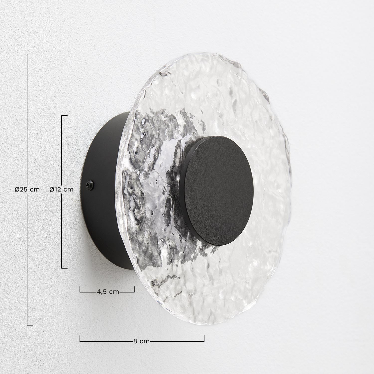 Wandlamp Ø20 cm LED van glas en ijzer Lorenzo, AFMETINGEN