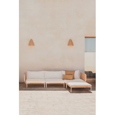 Tuinset Met Modulaire 3-zitsbank Met 2 Hoekmodules En Poef In Roubly-staal Beige Amandelroos - Sklum