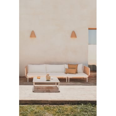 Tuinset Met Modulaire 3-zitsbank Met 2 Hoekmodules En Salontafel Van Roubly-staal Beige Amandelroos - Sklum