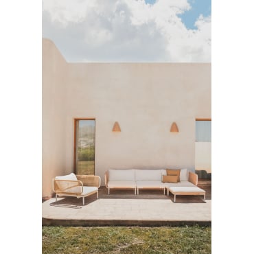 Tuinset Met Modulaire 3-zitsbank Met 2 Hoekmodules, Poef En Stoel Van Roubly-staal Beige Amandelroos - Sklum