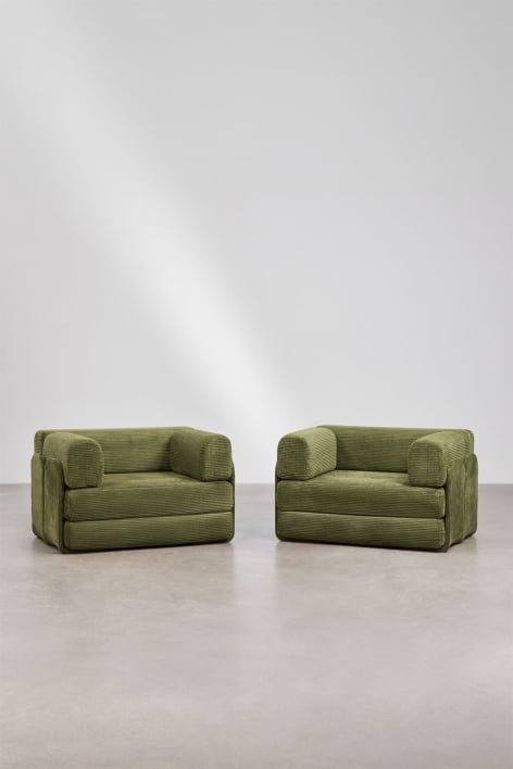 Pack van 2 slaapfauteuils van fluweel, vacuüm verpakt Kyoto - Corduroy Leger Groen