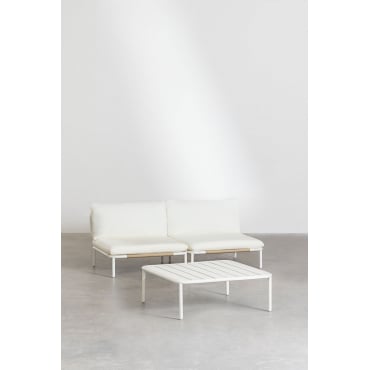 Tuinset Met 2-delige Modulaire Bank En Salontafel Van Roubly-staal Beige Amandelroos - Sklum