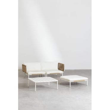 Tuinset Met Modulaire 2-zitsbank Met 2 Hoekmodules, Salontafel En Poef Van Roubly-staal Beige Amandelroos - Sklum