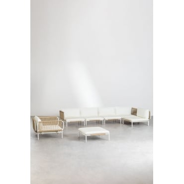 Tuinset Met 5-delige Modulaire Hoekbank, Poef En Stoel Van Roubly Staal Beige Amandelroos - Sklum