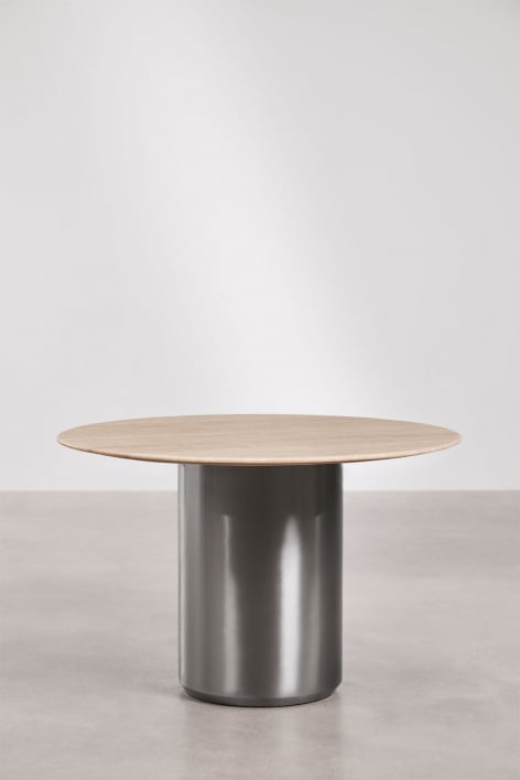 Ronde eettafel Ø120 cm in roestvrij staal Luceida - Travertine