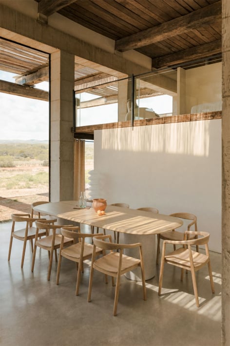 Ovale eettafel van MDF en cement Lysander