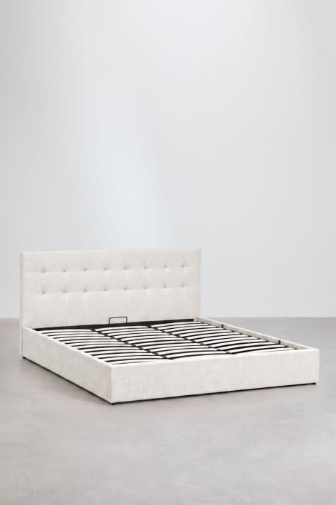 Bed met opklapbare gestoffeerde opbergruimte Abiel - Gebroken Wit Chenille