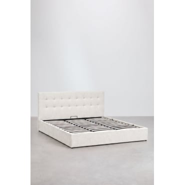 Bed Met Opklapbare Gestoffeerde Opbergruimte Abiel Gebroken Wit Chenille & 180 X 200 Cm - Sklum