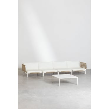 Tuinset Met Modulaire 4-zitsbank Met 2 Hoekmodules En Salontafel Van Roubly-staal Beige Amandelroos - Sklum
