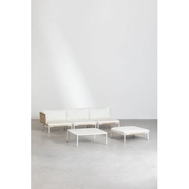 Tuinset Met 3-delige Modulaire Hoekbank, Salontafel En Poef Van Roubly-staal Beige Amandelroos - Sklum
