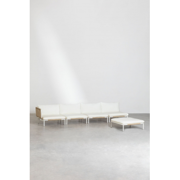 Roubly Stalen 4-delige Hoekmodulaire Loungeset Met Poef Beige Amandelroos - Sklum