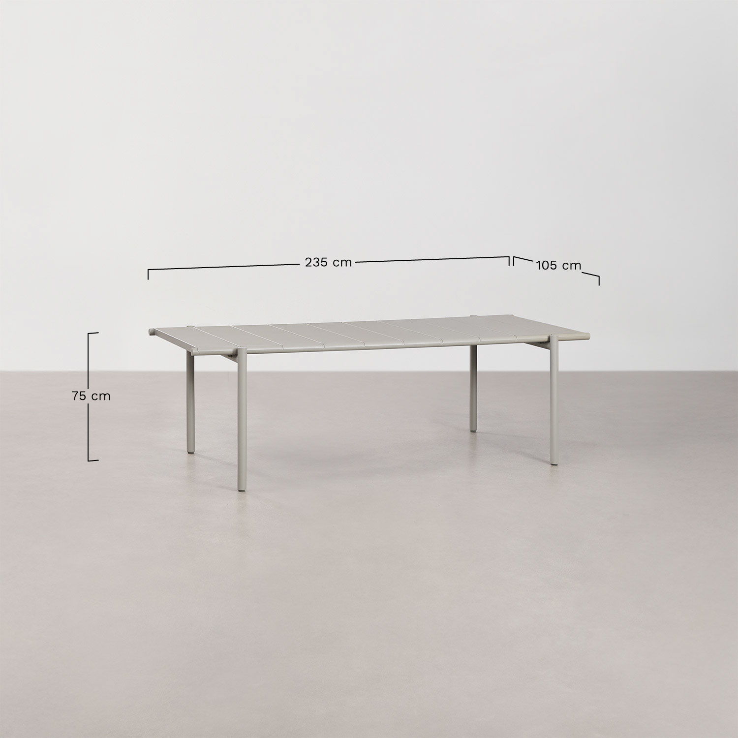Rechthoekige tuintafelset 235x105 cm met 8 stapelbare stoelen van staal Tossa, AFMETINGEN