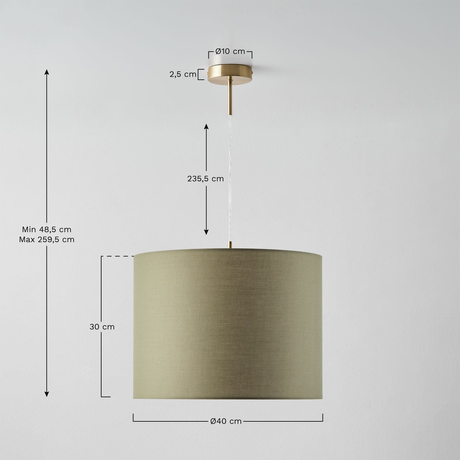 Arlina stoffen hanglamp plafondlamp, AFMETINGEN