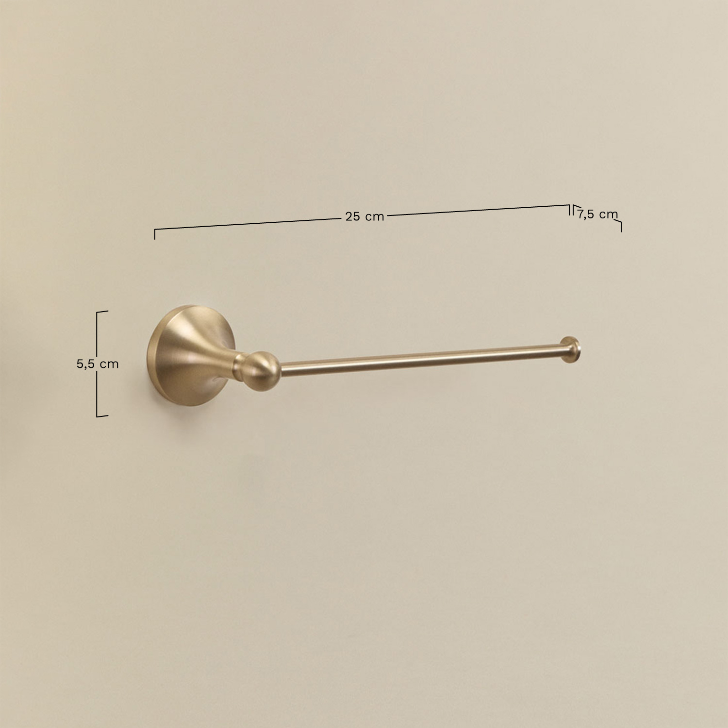 Wandhanddoekhouder met stang ↔︎25 cm voor badkamer in roestvrij staal Alejandra, AFMETINGEN