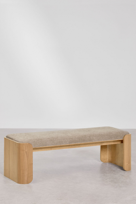 Bank 160 cm van rubberhout natuurlijke afwerking en fineer bekleed met mokkabruine stof Lofren - Mokka bruine stof