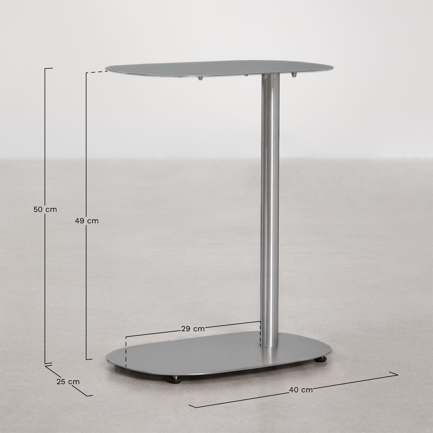 Ovale bijzettafel 40x25 cm van roestvrij staal Geninda, AFMETINGEN