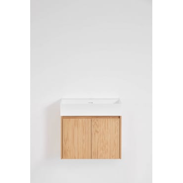Conjunto Vaniteitmeubel 60x40 Cm Zwevend In Hout Met Geïntegreerde Wastafel Genevie Natuurlijk Hout - Sklum