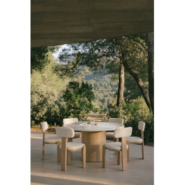 Ronde Tuintafel Van Beton En Acaciahout Sharpay Ø160 Cm - Sklum