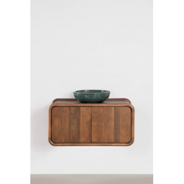 Muurhangende Badkamermeubelset 90x45 Cm Van Mangohout Maupaul Donker Handvat Hout & Onde Groene Marmeren Udaipur Ø40 Cm Eskel & Zonder Kraan - Sklum