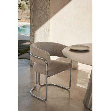 Pack Van 4 Gestoffeerde Eetkamerstoelen Met Armleuningen En Ijzeren Frame Zantria Stof Grijs – Taupe - Sklum
