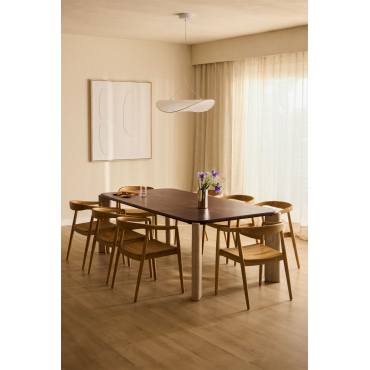 Rechthoekige Eettafel 230x110 Cm Van Mangohout En Natuursteen Andeca Donker Mangohout - Travertijn - Sklum