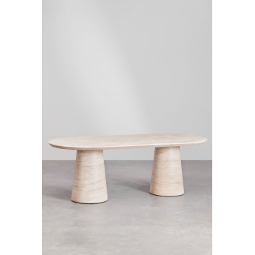 Ovale Tuintafel 220x95 Cm In Cement Noemi Look Travertino - Sklum