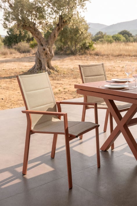 Stapelbare tuinstoel met armleuningen van aluminium Karena - Tapioca beige - Terracota