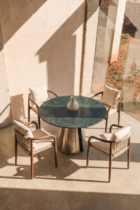 Ronde eettafel Ø120 cm van roestvrij staal Baelor - Groen Marmer Udaipur
