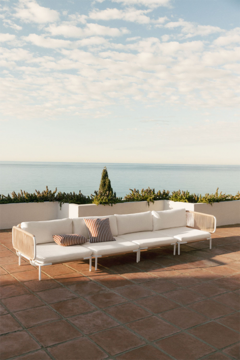 Tuinset met modulaire 4-delige bank met 2 hoekmodules van Roubly-staal - Beige Amandelroos