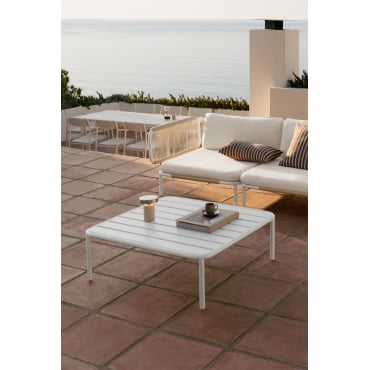 Vierkante Tuintafel 90x90 Cm Van Roubly-staal Gardenia Wit - Sklum