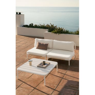 Tuinset Met 2-delige Modulaire Bank En Salontafel Van Roubly-staal Beige Amandelroos - Sklum