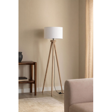 Simona Mangohouten Vloerlamp Mangohout & Linnen Beige Crème Ø40 Cm - ↑25 Cm Azoia - Sklum
