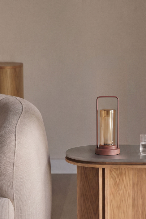 Draadloze LED-tafellamp van ijzer en glas Sorlix - Terracota