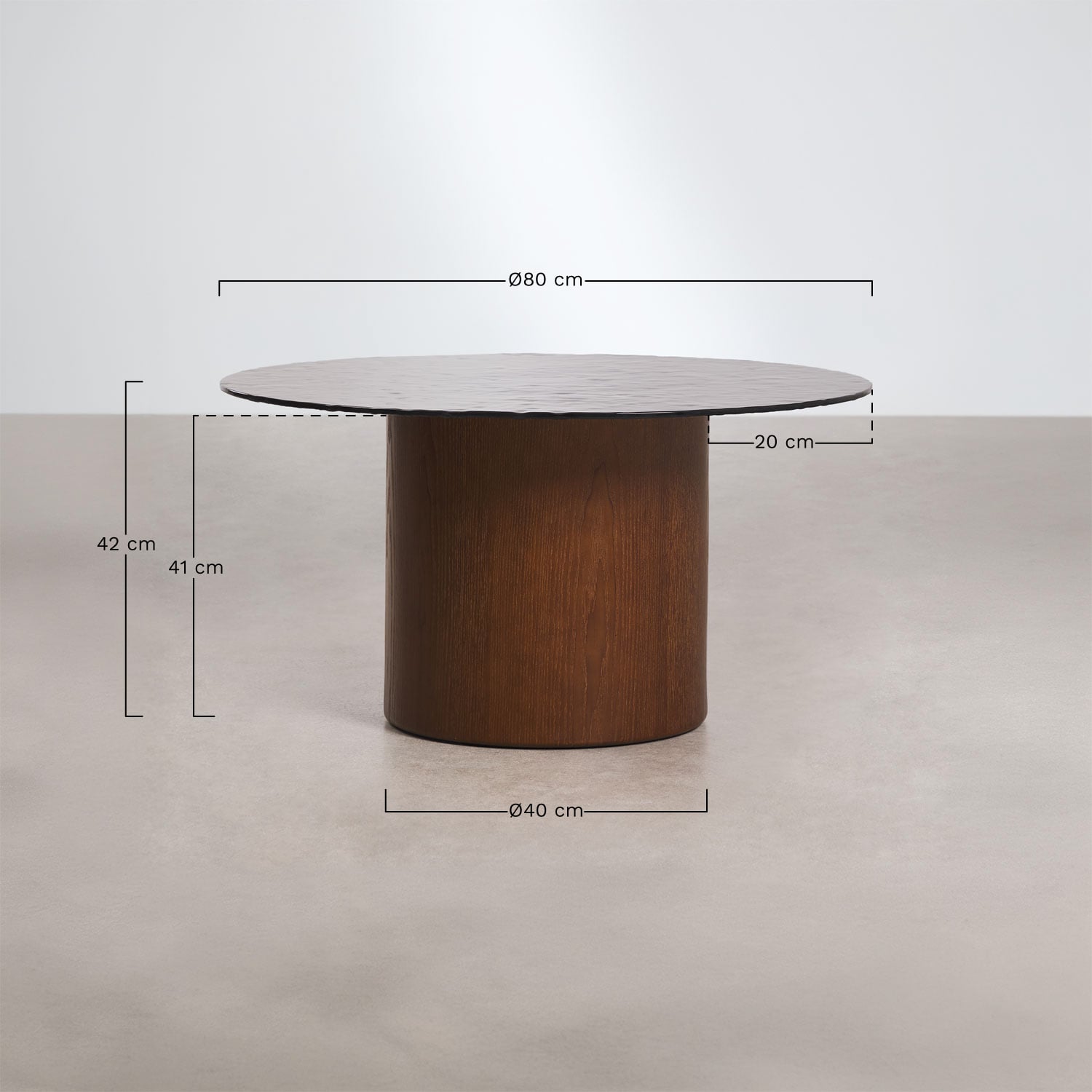 Ronde salontafel Ø80 cm van gehard glas en MDF Asgri, AFMETINGEN
