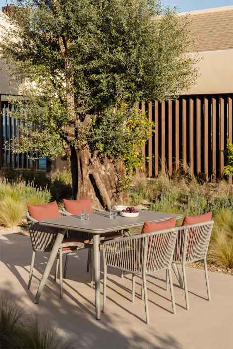 Rechthoekige tuintafelset 160x90 cm met 4 stoelen van gevlochten touw Arhiza Classic - Mokka bruin - Terracotta