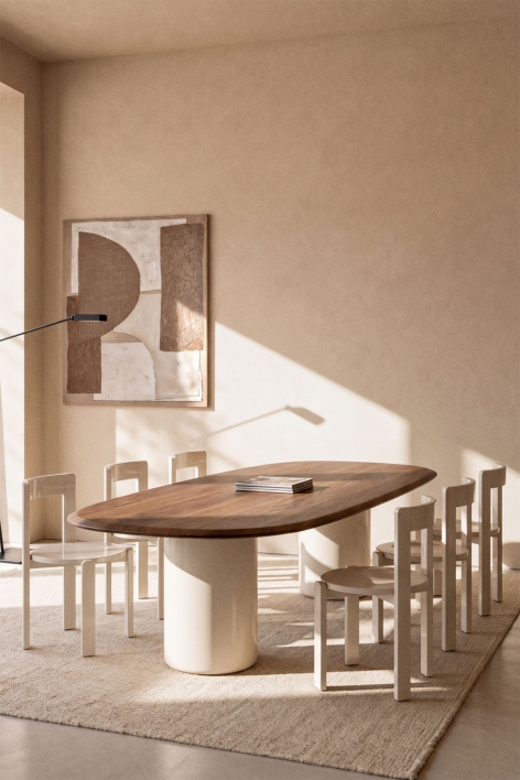 Ovalen eettafel van MDF en cement Lysander - Donker Eiken Bruin