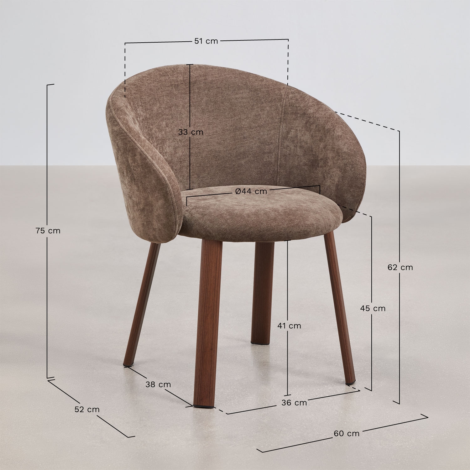 Set van 4 gestoffeerde eetkamerstoelen Nairea, AFMETINGEN