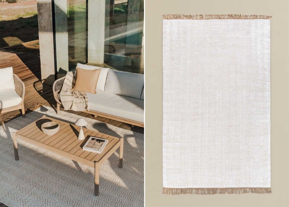 Rechthoekig buitenkleed 200x300 cm van polyethyleen en jute Maxandra